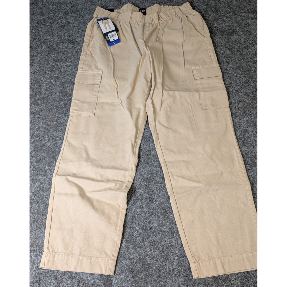 GAP‎ Twill Cargo Pant Women's Large Tan Elastic Waist Pull-On Casual Utility NWT